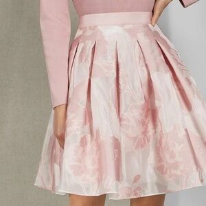 Ted Baker Jacquard Floral Mini Skirt Dusky Pink Pleated Zip Size 1 (4)